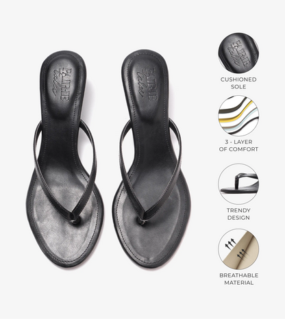 V-Strap Kitten Heeled Sandals - Black