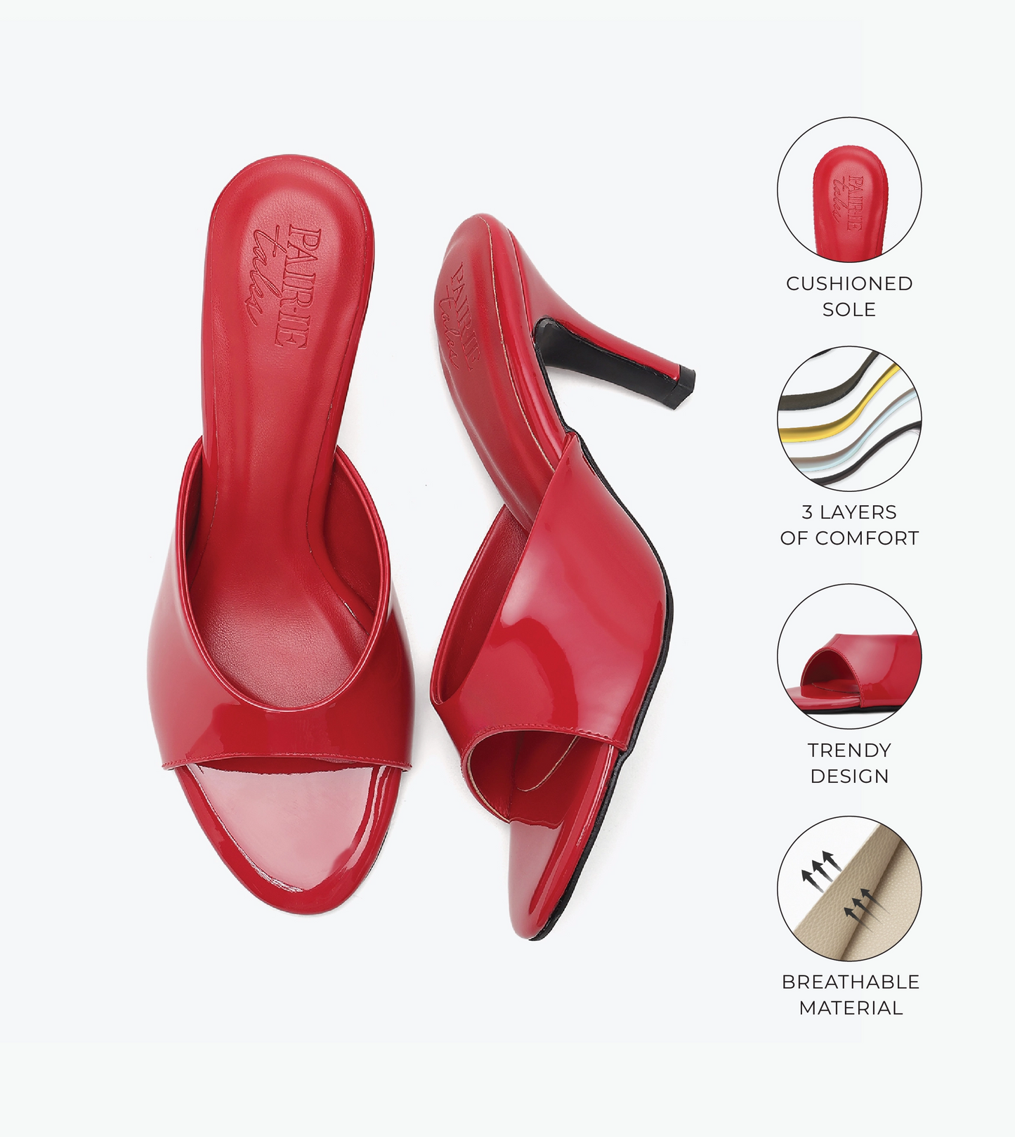 Patent Almond Toe Stiletto Mules - Red
