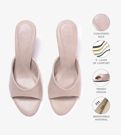 Almond Toe Stiletto Tweed Mules - Stone