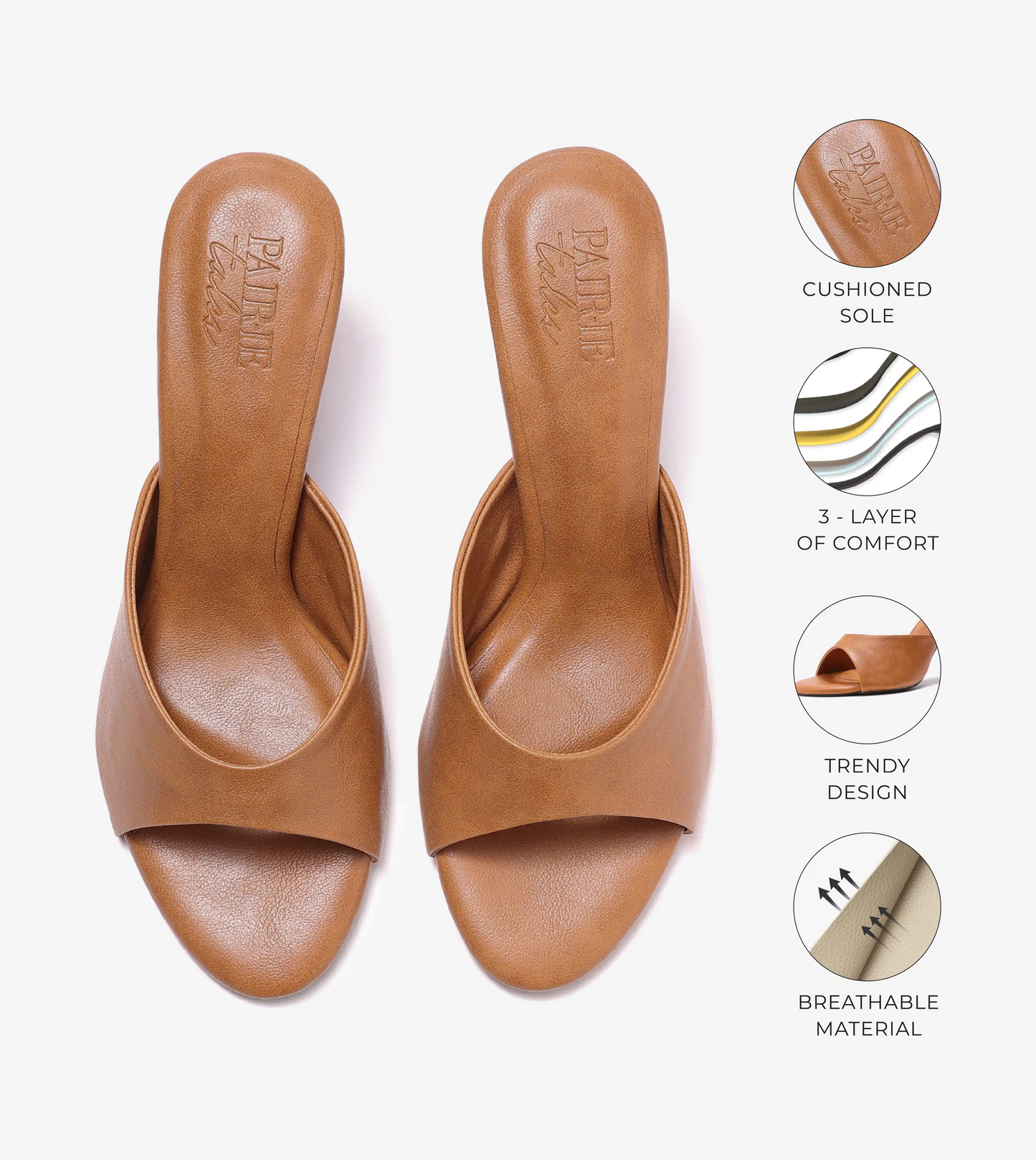 Almond Toe Stiletto Mules - Tan