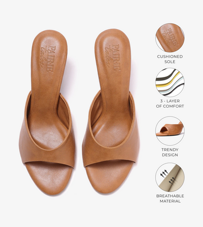 Almond Toe Stiletto Mules - Tan