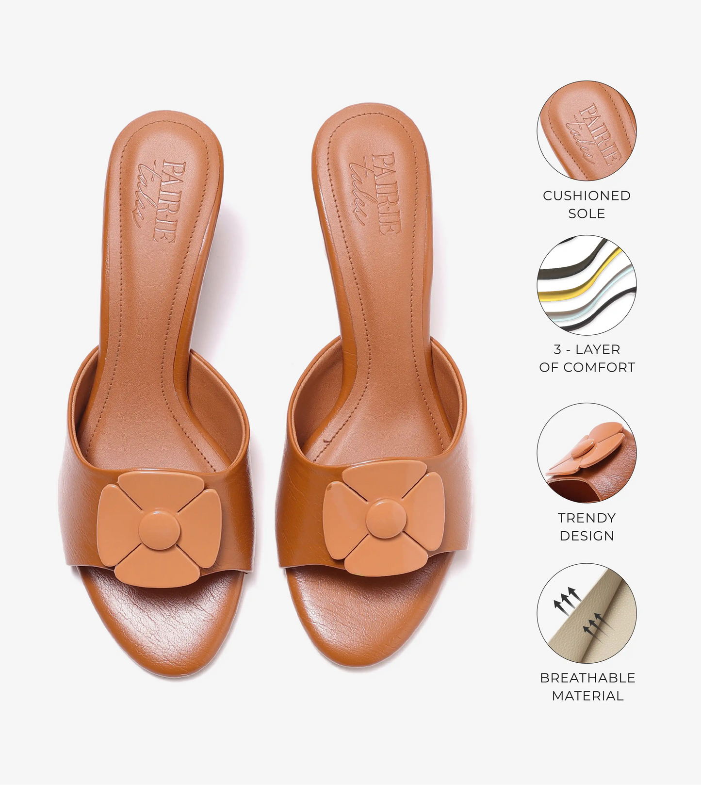 Floral Metallic Adornment Block Heeled Sandals - Tan