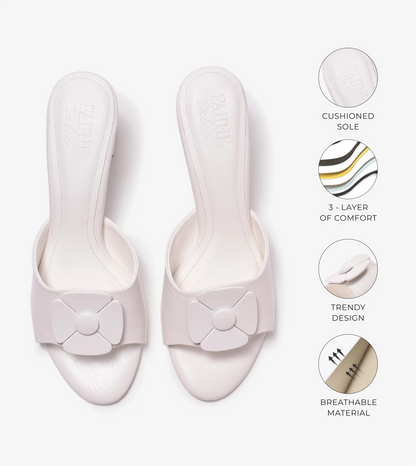 Floral Metallic Adornment Block Heeled Sandals - White