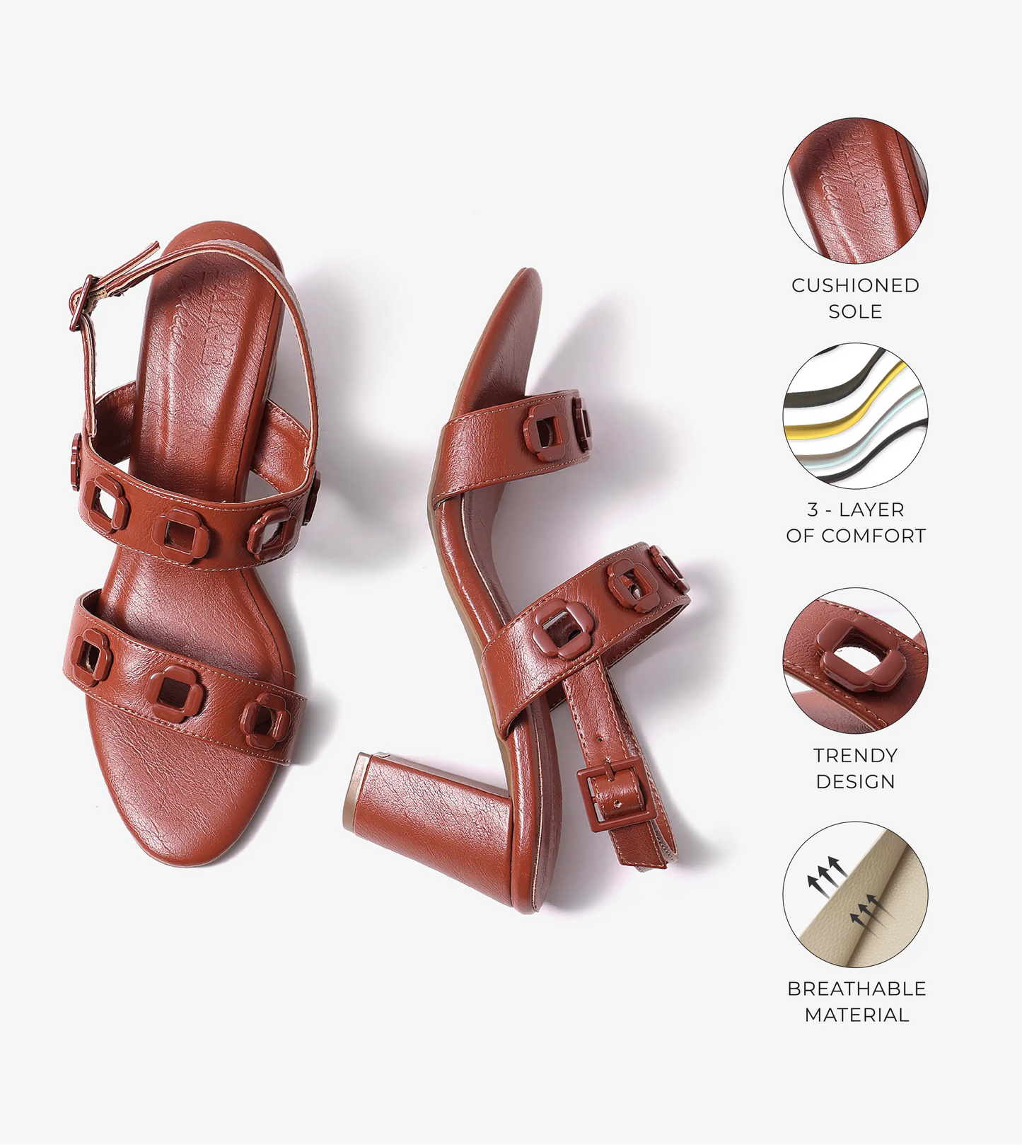 Block-Heel Sandals With Metal Appliques - Tan