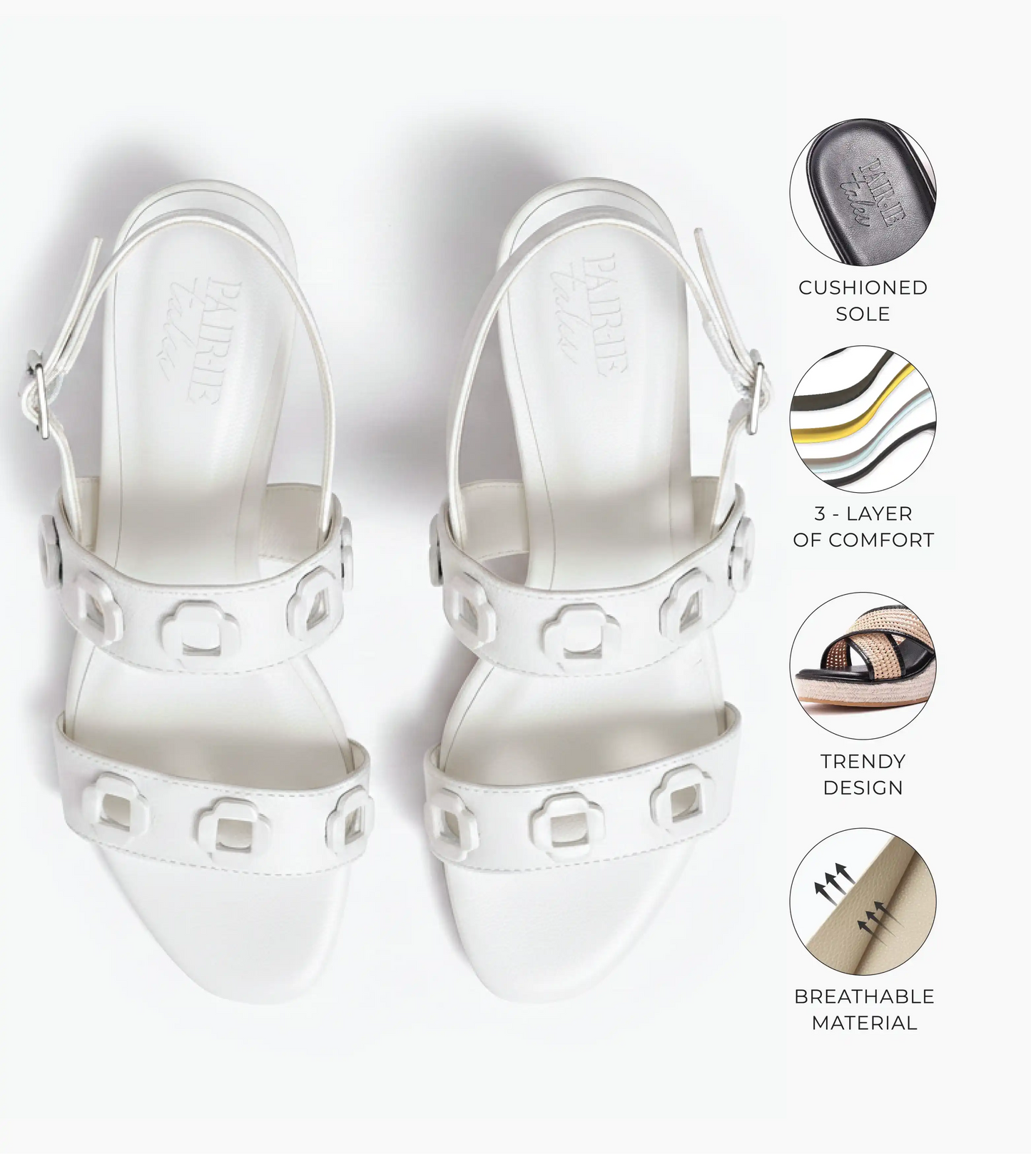 Block-Heel Sandals With Metal Appliques - White