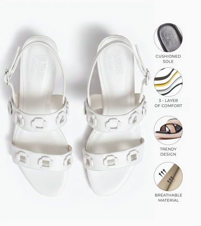 Block-Heel Sandals With Metal Appliques - White