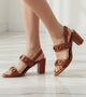 Block-Heel Sandals With Metal Appliques - Tan