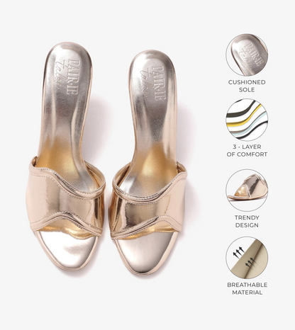 Metallic Wavy Stiletto Heeled Sandals - Gold