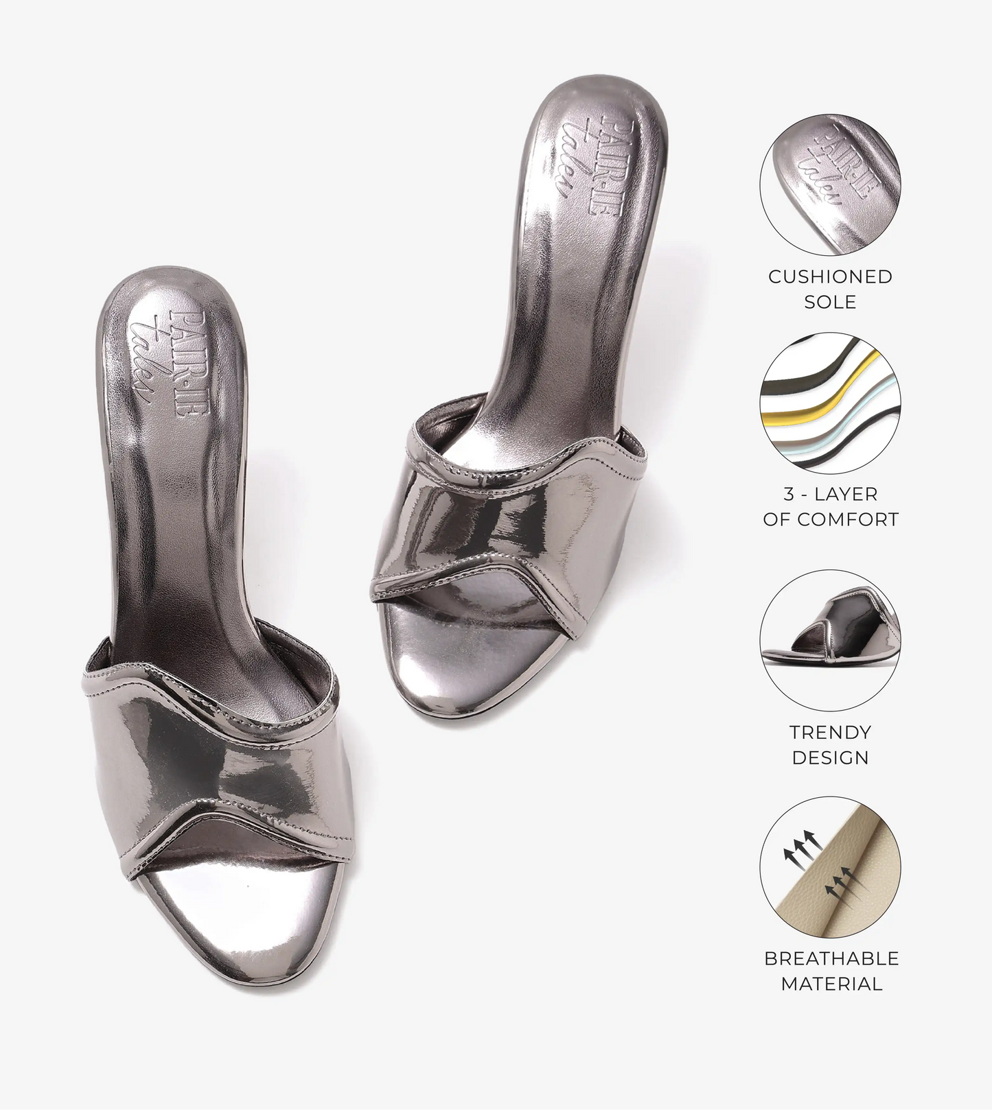 Metallic Wavy Stiletto Heeled Sandals - Gunmetal