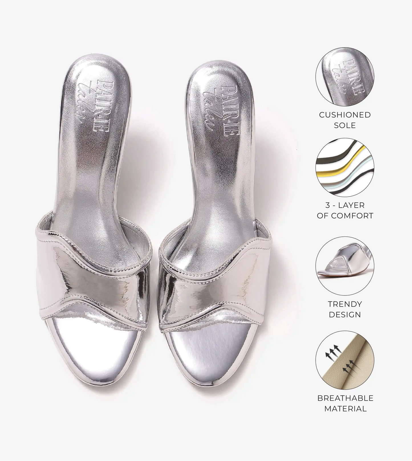 Metallic Wavy Stiletto Heeled Sandals - Silver