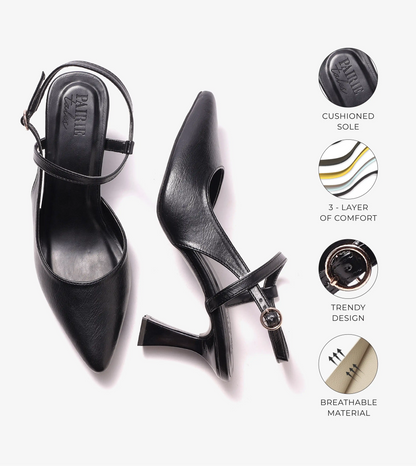 Slingback Pointed Toe Pumps - Black
