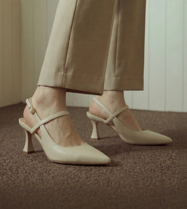 Pointed Slingback Pumps - Cream
