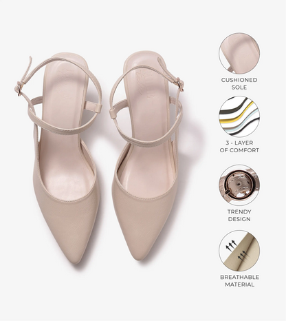 Slingback Pointed Toe Pumps - Cream