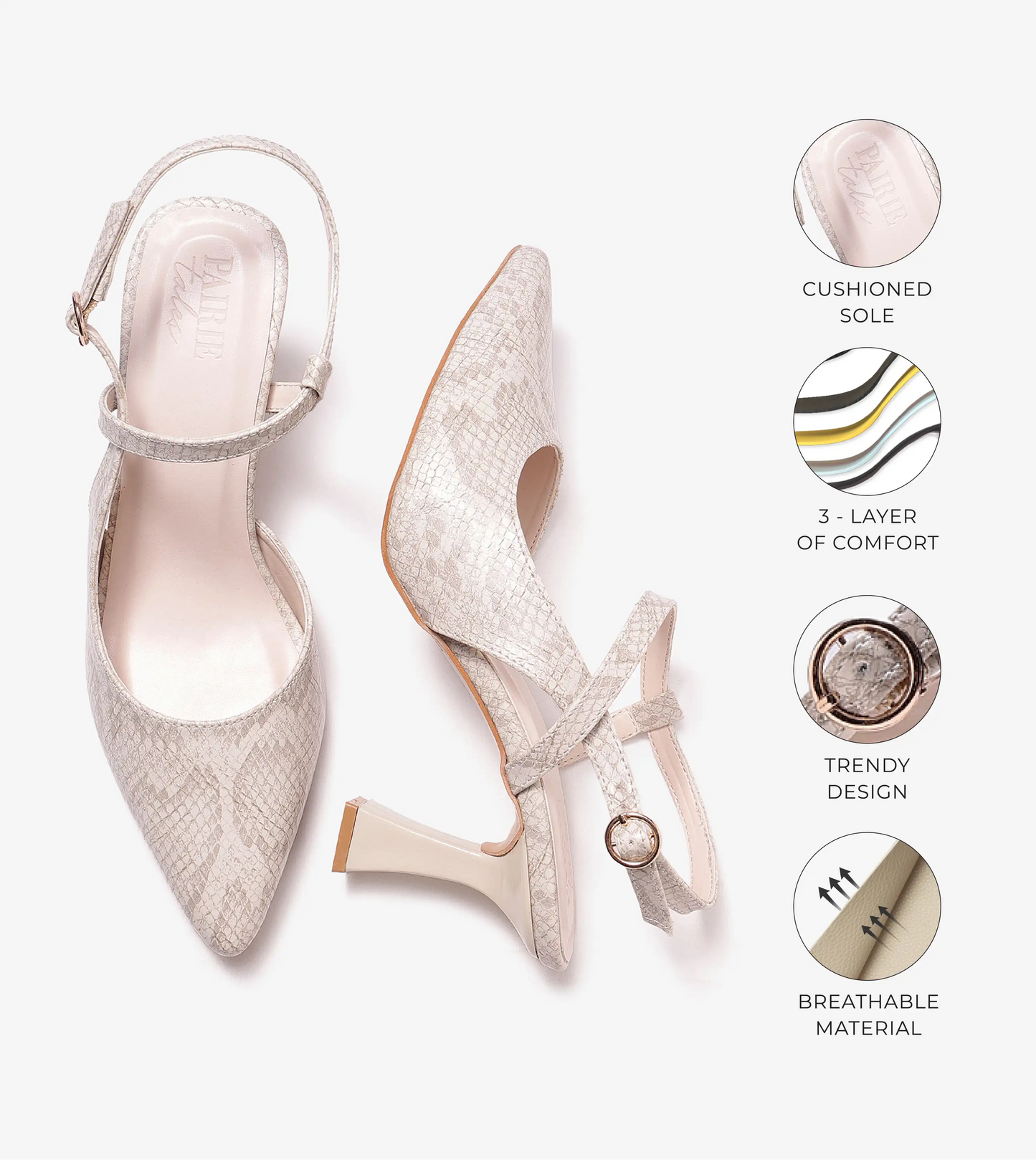 Snake Print Pointed Toe Slingback Pumps - Grey