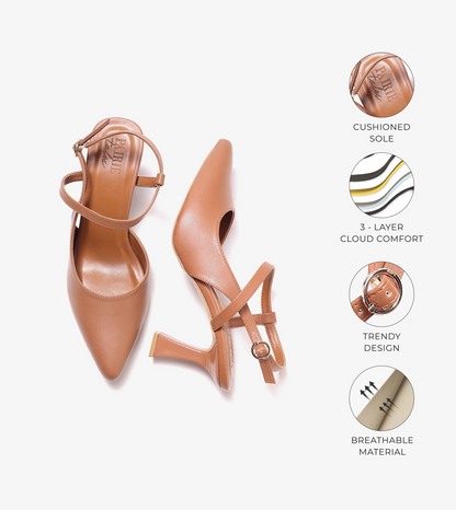Slingback Pointed Toe Pumps - Tan