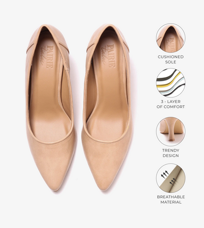Matt Pointed Toe Pumps - Beige