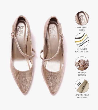 Asymmetric Textured Snake-Print Strappy Heeled Pumps - Gold