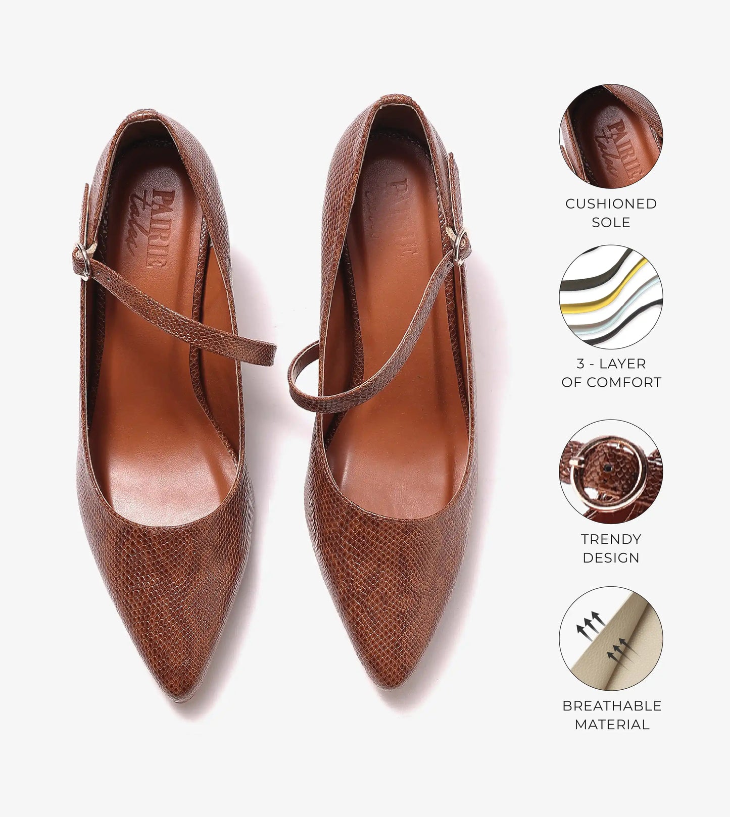 Asymmetric Textured Snake-Print Strappy Heeled Pumps - Brown