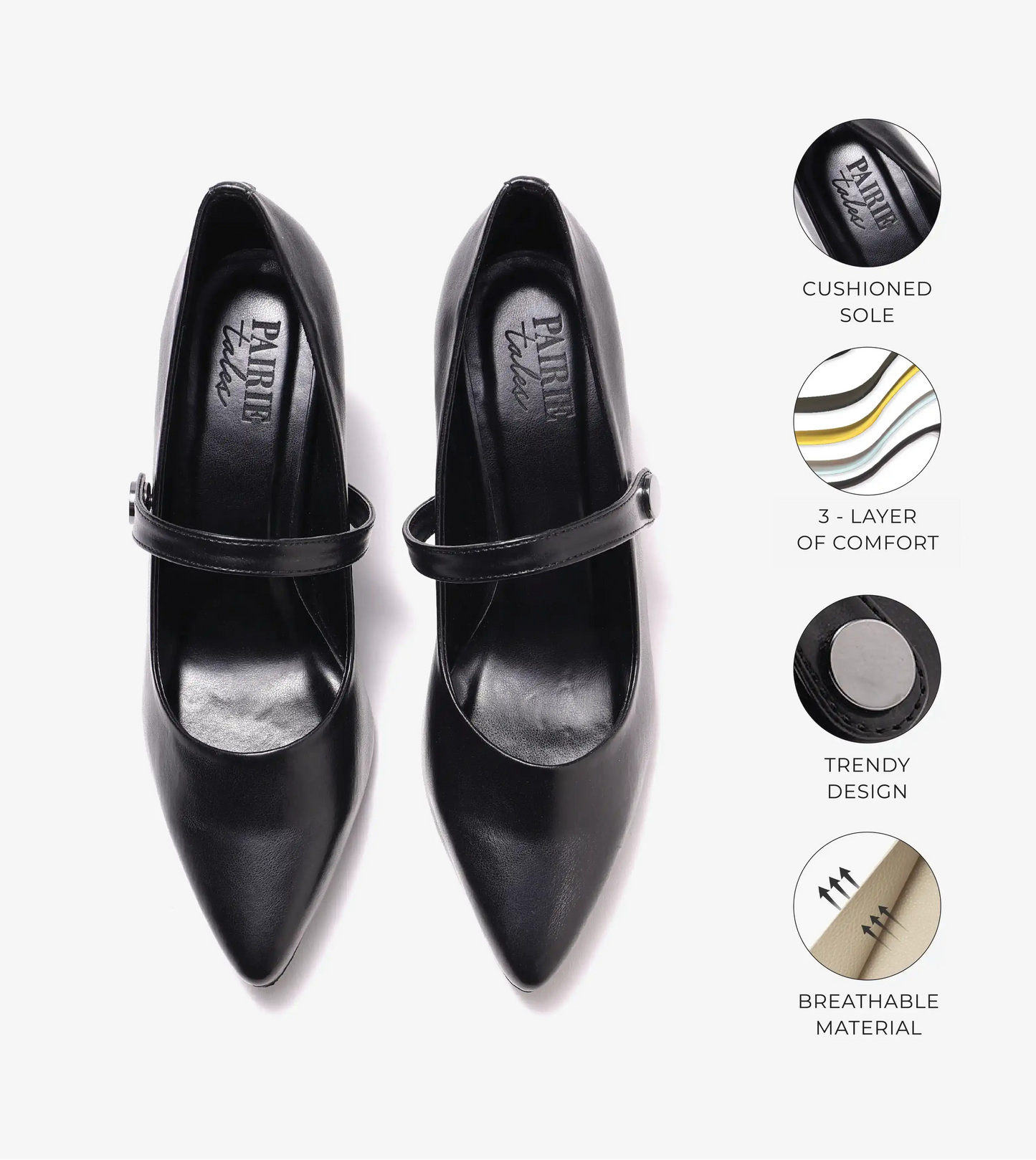 Pointed Toe Mary Jane Pumps - Black