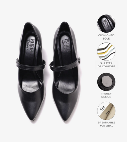 Pointed Toe Mary Jane Pumps - Black