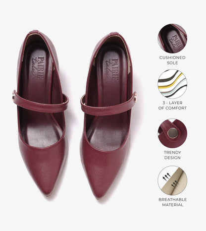 Pointed Toe Mary Jane Pumps - Cherry
