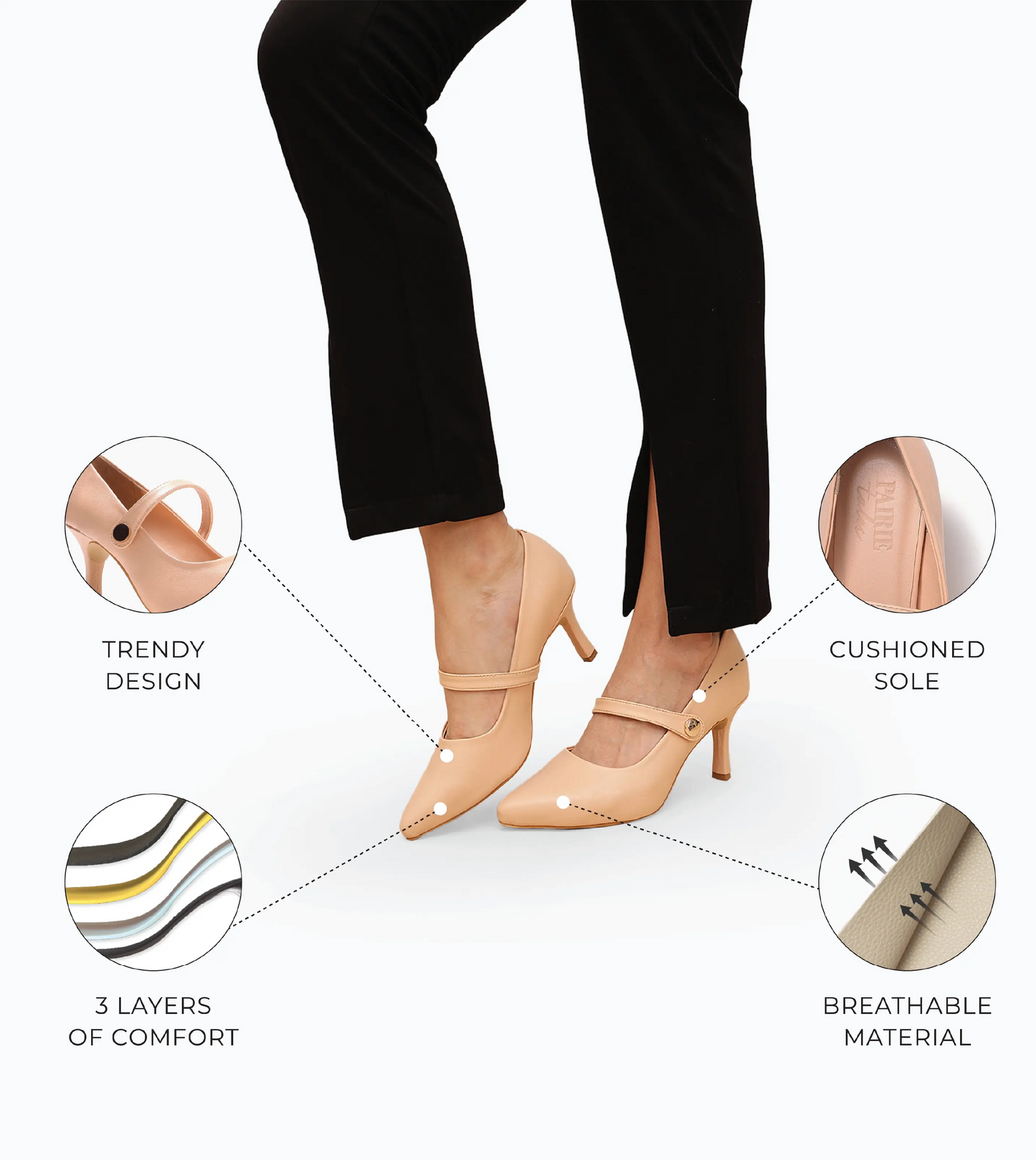 Pointed Toe Mary Jane Pumps - Peach