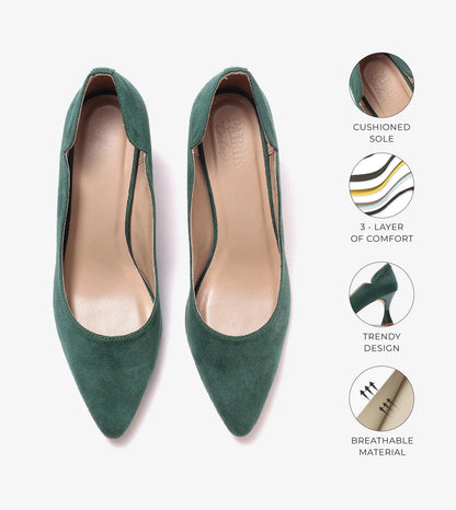 Pointed Toe Sculpted Pumps - Green