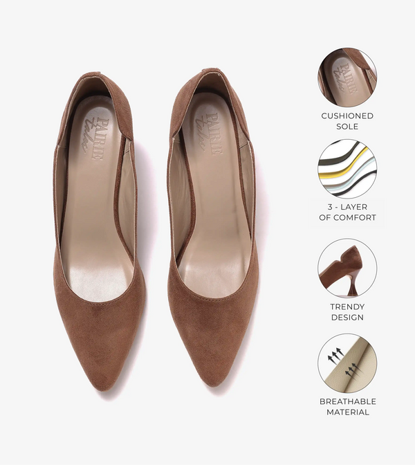 Pointed Toe Sculpted Pumps - Brown
