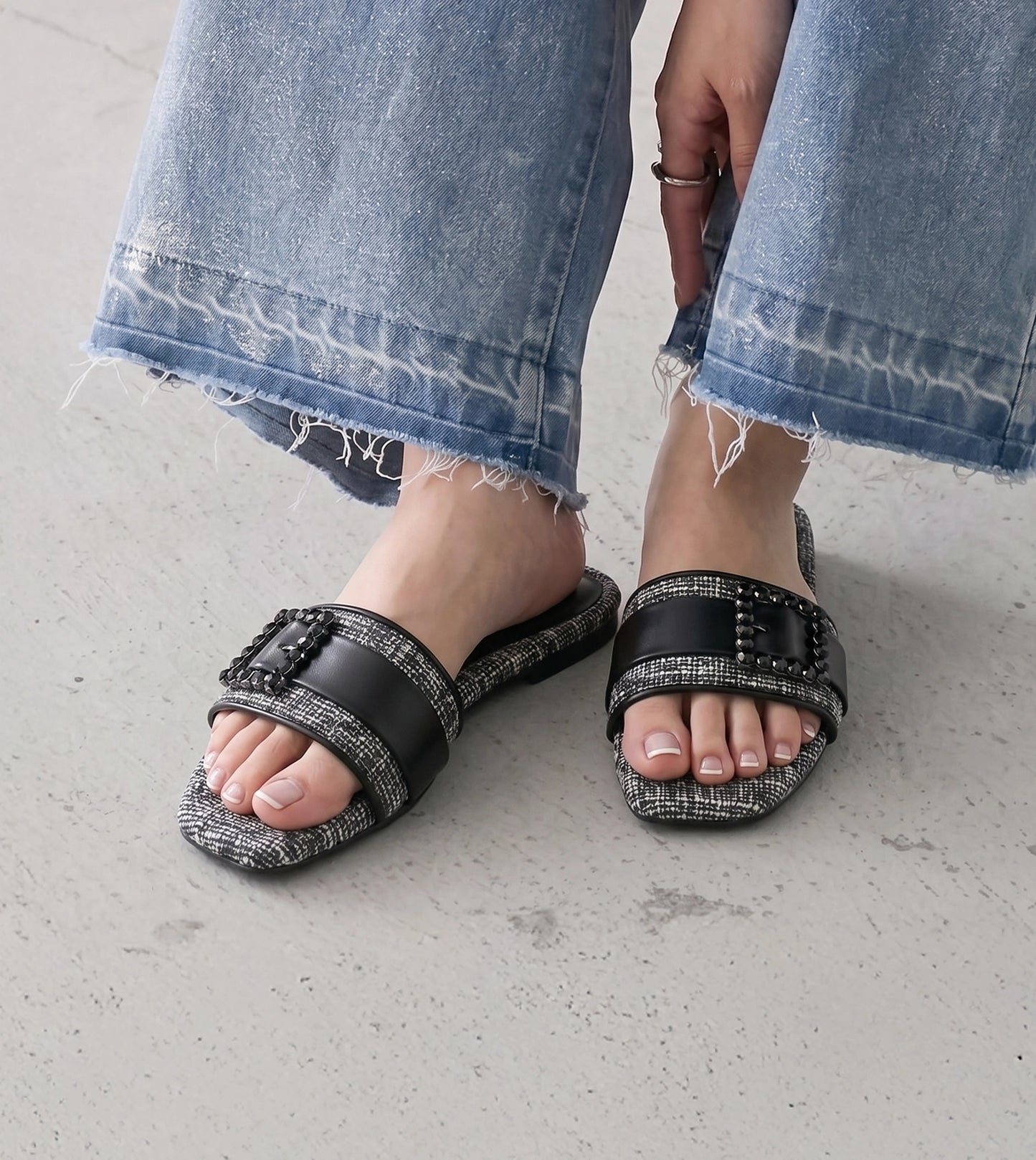 Embellished Buckle Slip-On Flats - White