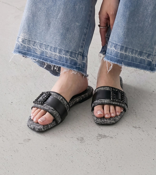 Embellished Buckle Slip-On Flats - White