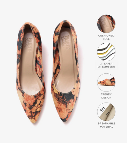 Floral Printed Pumps - Orange