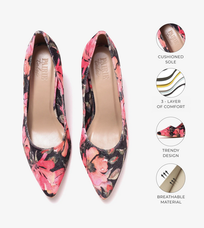 Floral Printed Pumps - Pink