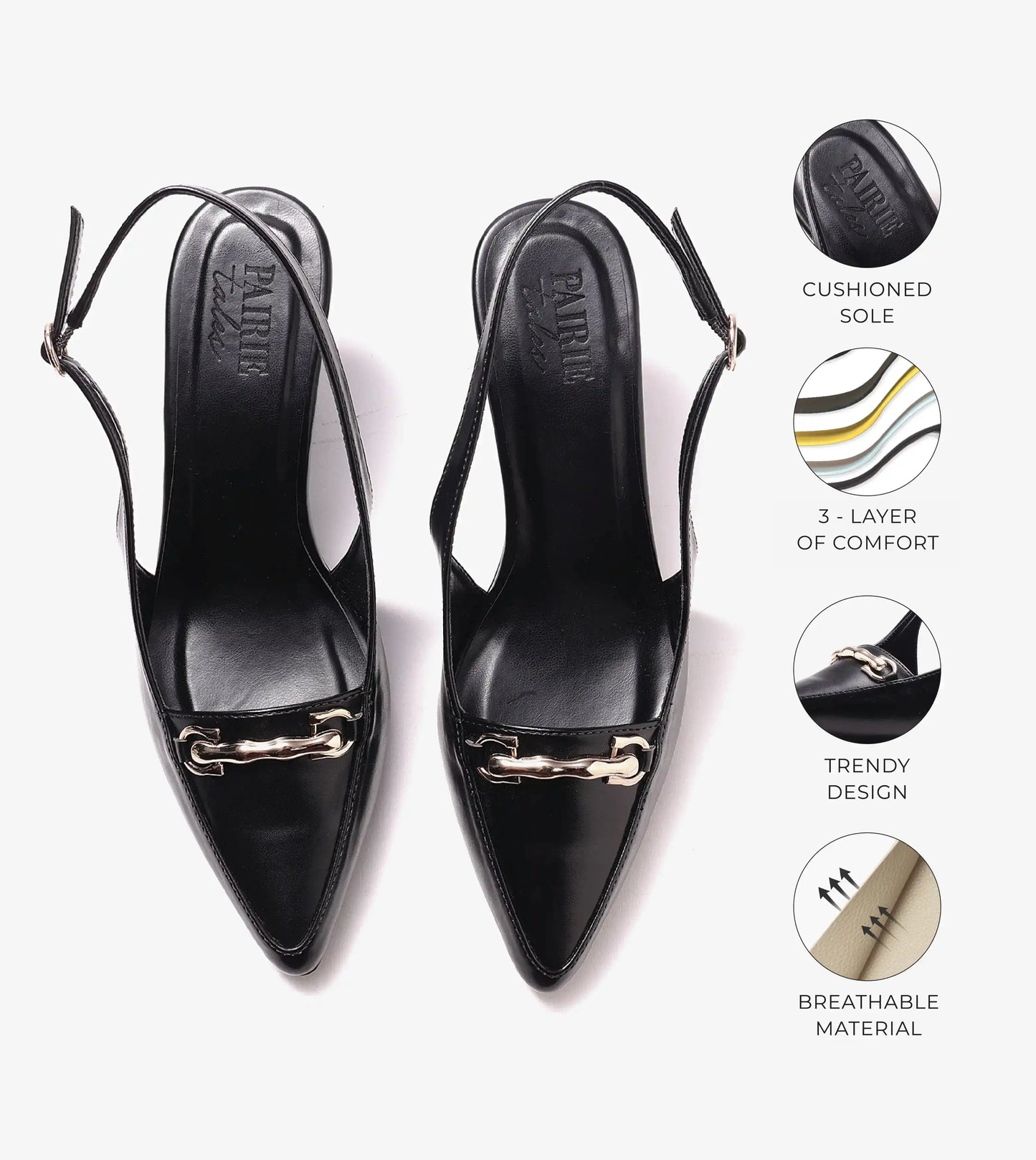 Chain - Embellished Slingback Pumps - Black