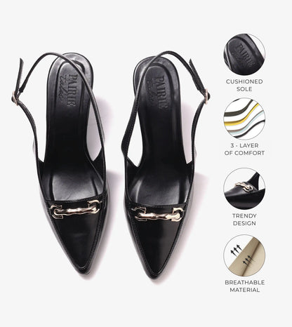 Chain - Embellished Slingback Pumps - Black