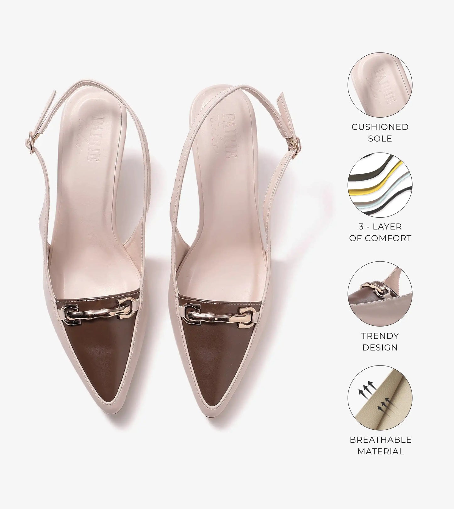 Chain-Embellished Slingback Pumps - Cream