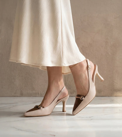 Chain Slingback Pumps - Cream