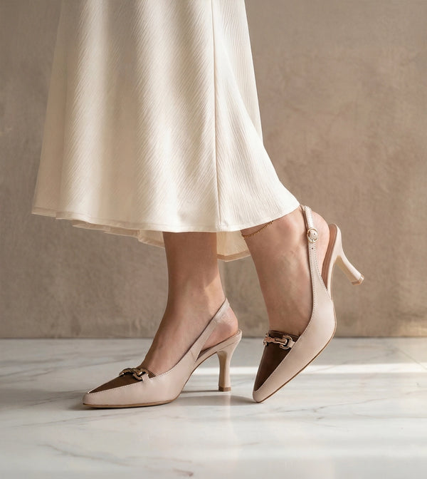 Chain Slingback Pumps - Cream