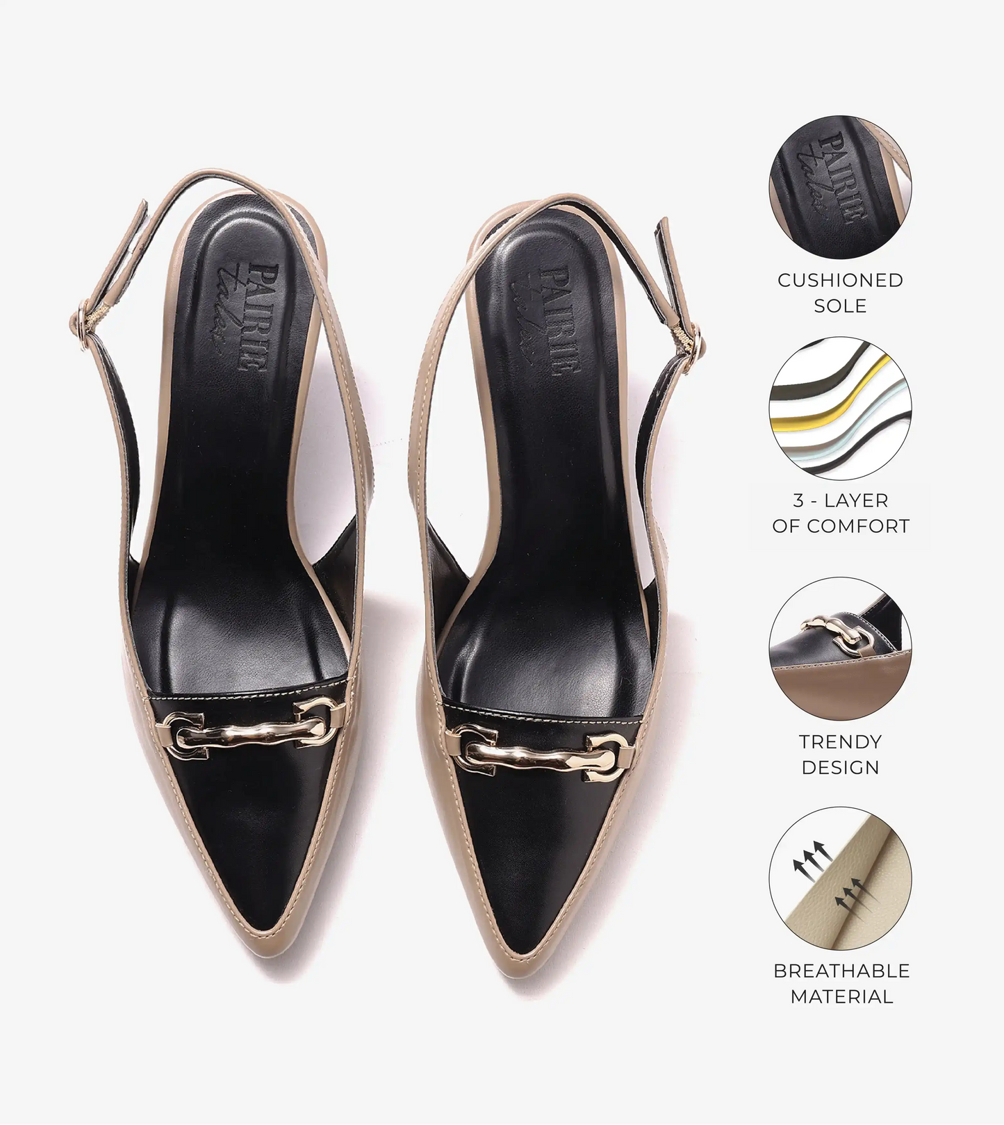 Chain - Embellished Slingback Pumps - Beige