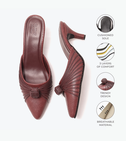 Suede Knotted Stiletto Mules - Wine