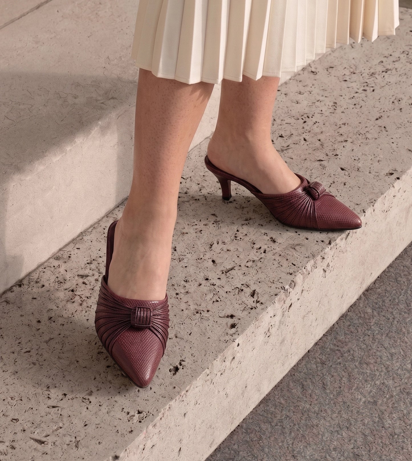 Suede Knotted Stiletto Mules - Wine