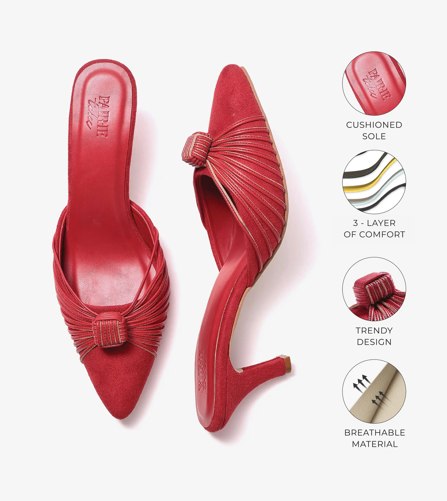 Knotted Pointed Toe Suede Heels - Red