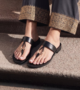 Color Block T-strap Flats - Black