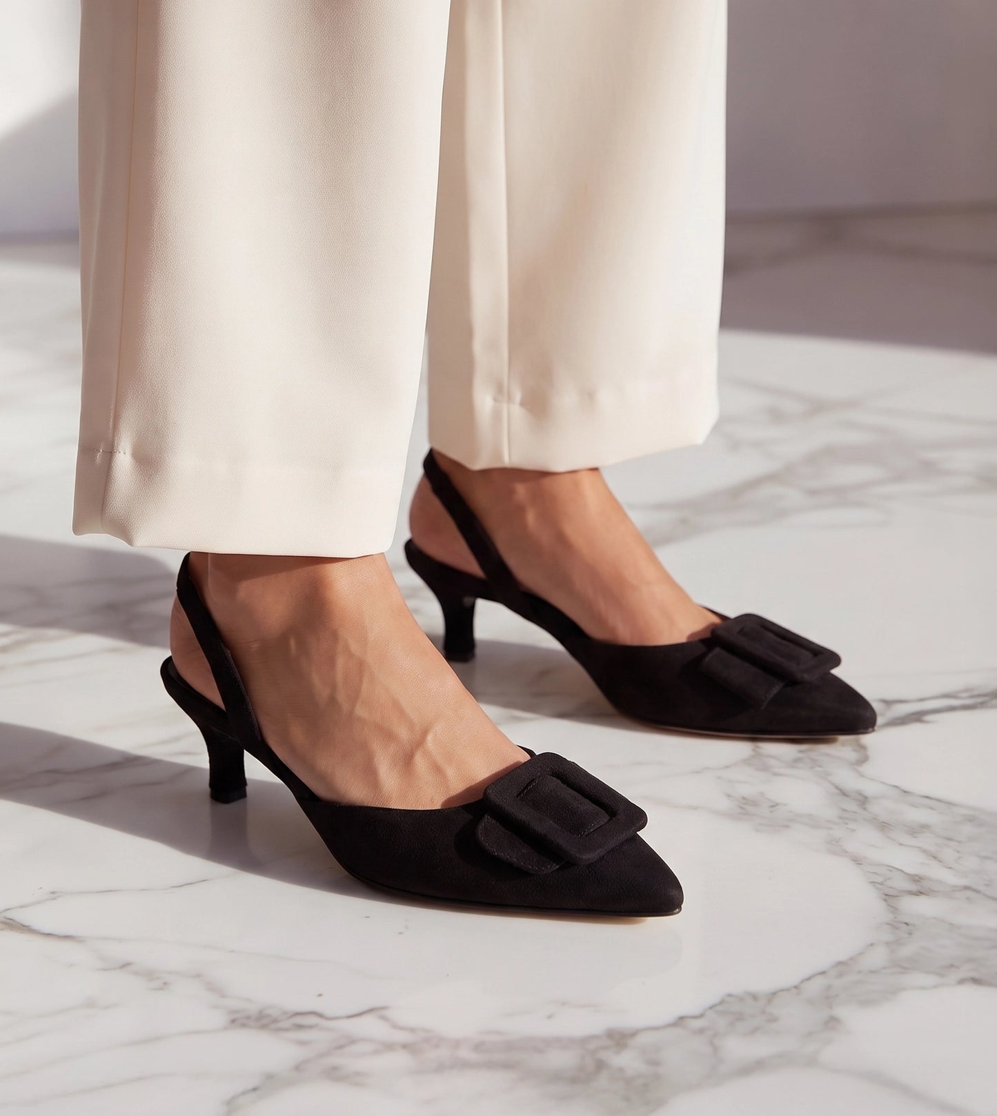 Buckle Pointed Heels - Black