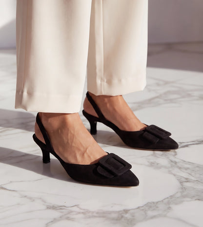 Buckle Pointed Heels - Black