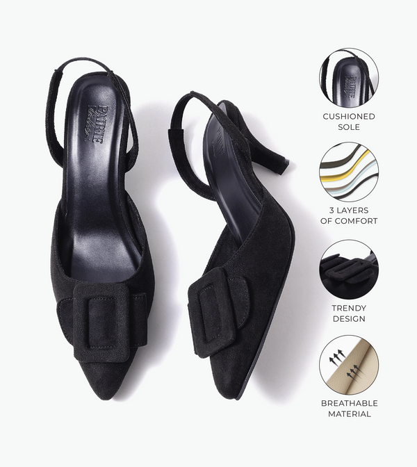 Buckle Pointed Heels - Black
