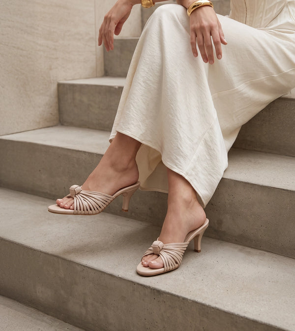 Knotted Stiletto Mules - Cream