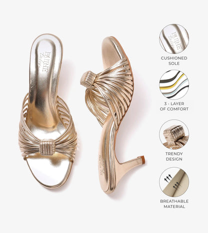 Knotted Strap Stiletto Mule Heels - Gold
