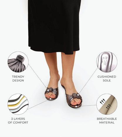 Knotted Strap Stiletto Mule Heels - Gunmetal