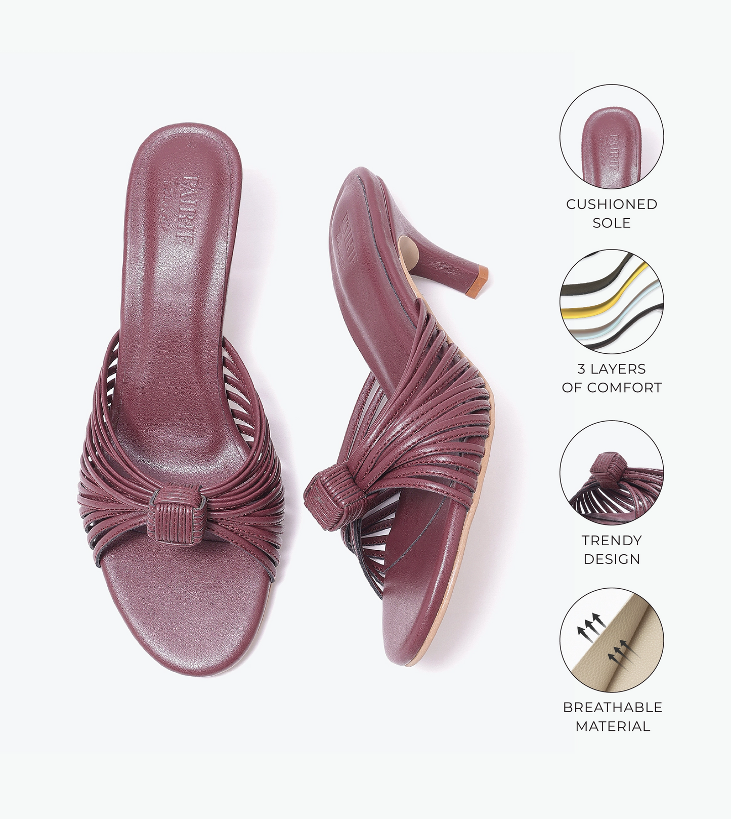 Knotted Stiletto Mules - Maroon
