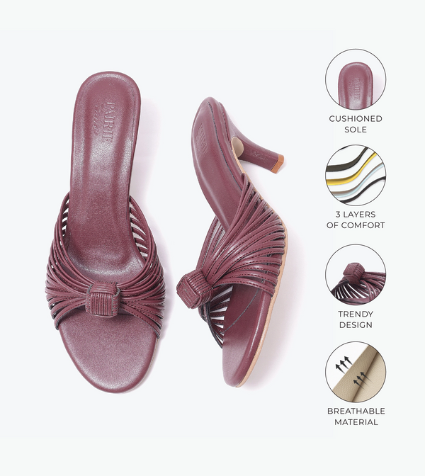 Knotted Stiletto Mules - Maroon